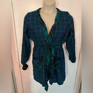 Aerie blue green plaid women’s robe size medium #1339
